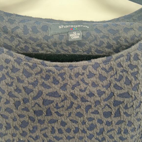 Sharagano Navy & Grey Spotted Long Sleeve Belted Dress 12 - Picture 4 of 10